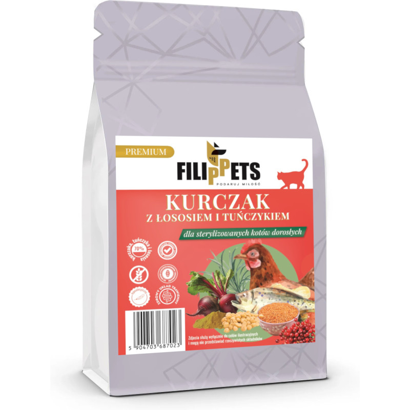 Kurczak z łososiem i tuńczykiem – dla sterylizowanych kotów dorosłych